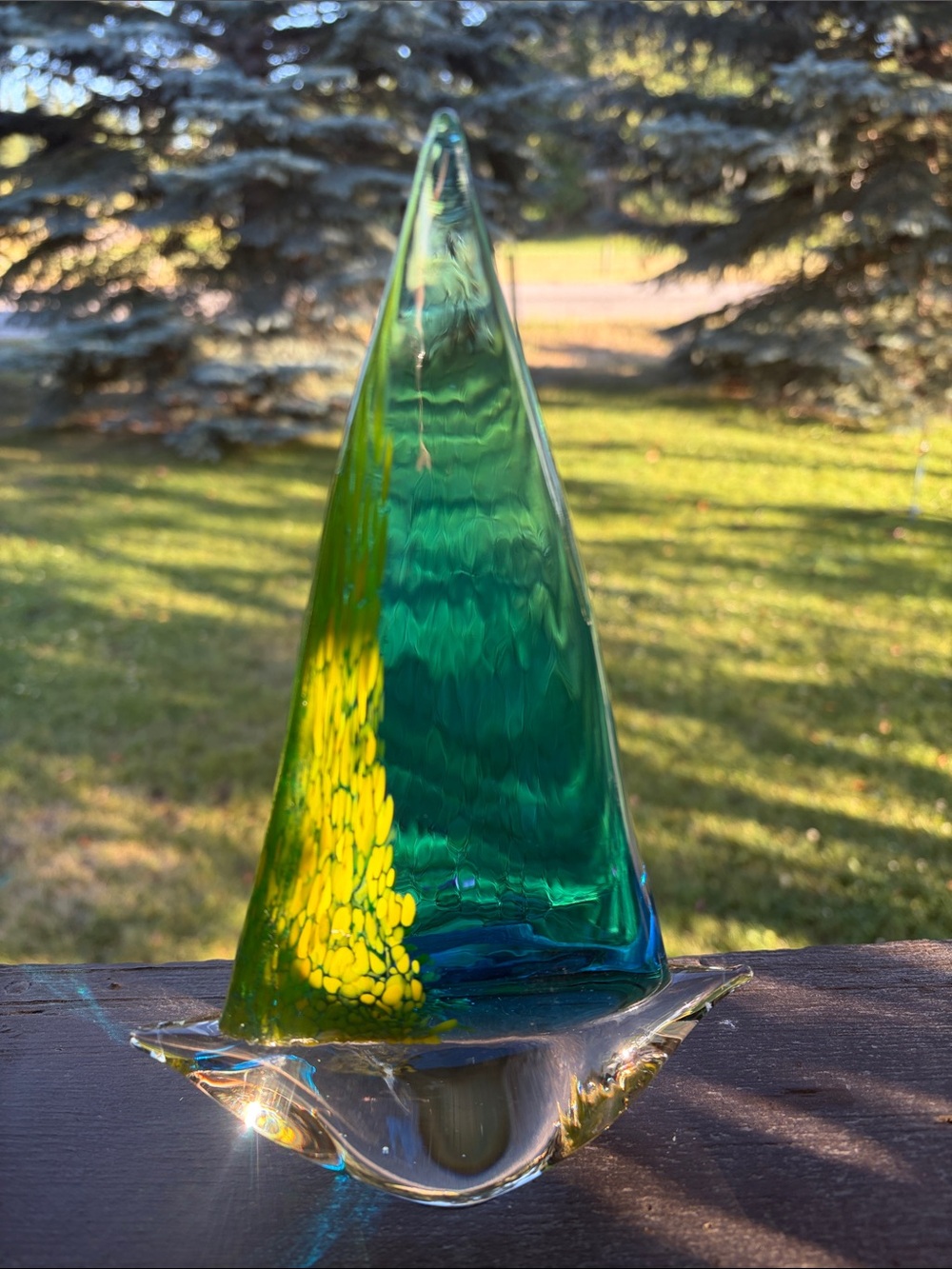 Art Glass Sail Sculpture - Green and Yellow